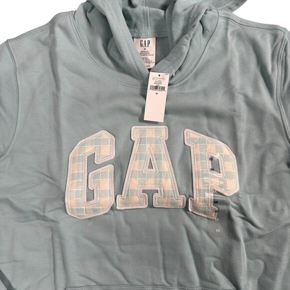 Gap Women's Classic Logo Hoodie Sweatshirt Blue Gingham Size M - Picture 4 of 5